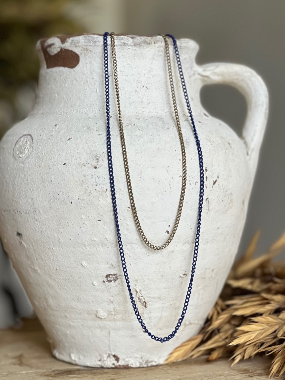 Layered Navy Gold Chain Necklace